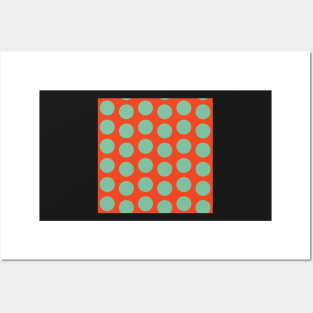 Coral Blue Polka Dot Offset Repeat Pattern Posters and Art